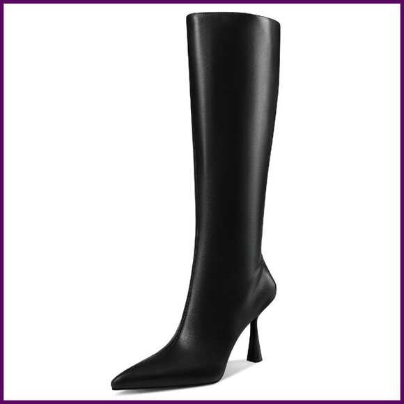 Knee High Boots Women High Heel Pointed Toe Side Zipper Fall Long Boots